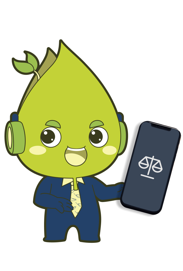 2Leaf mascot Leafy holding a phone with a scale icon.